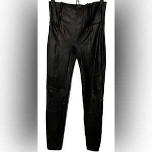 Spanx Faux Leather Front Double Zip Leggings Women's Size Large Black Nylon